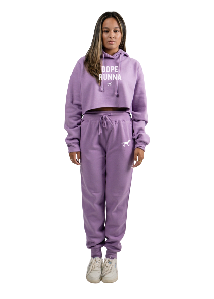 Fresh Start Crop Top SweatSuit Purple X White DopeRunna Clothing